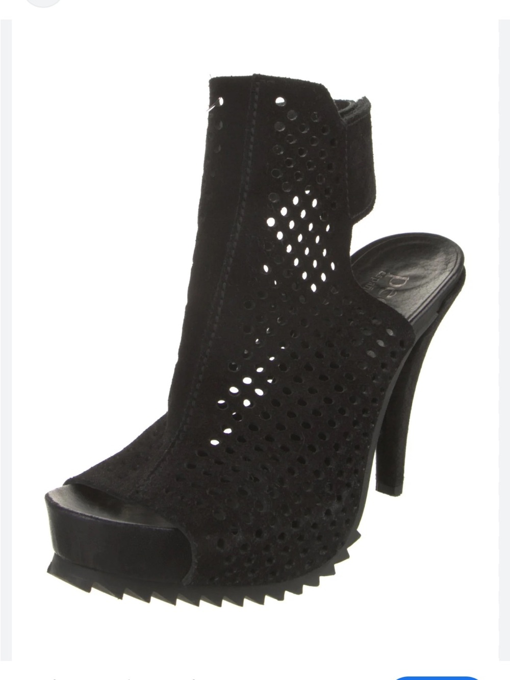 Pedro Garcia Black Perforated Suede Peep-Toe Mules